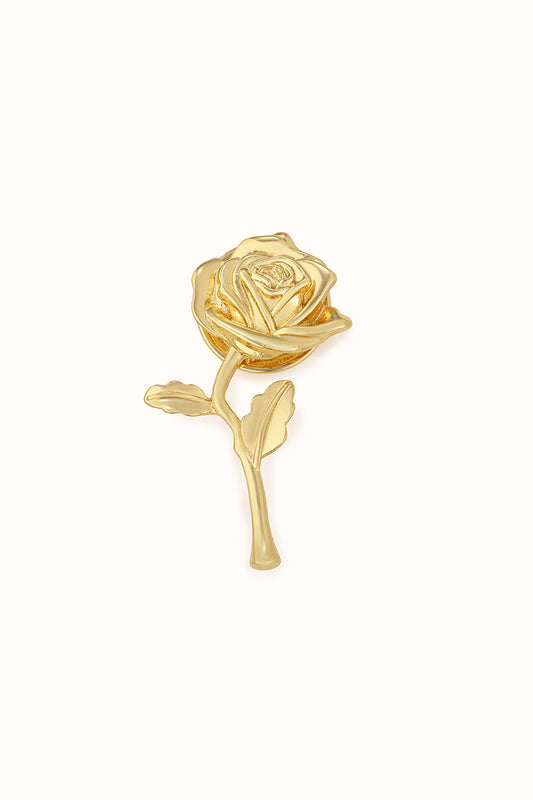 Juliette gold-tone rose with stem magnetic brooch, front view
